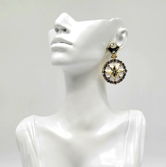 Heidi Daus Geometric Black + White Enamel Art Deco Earrings w/ Swarovski Crystal - Picture 9 of 10